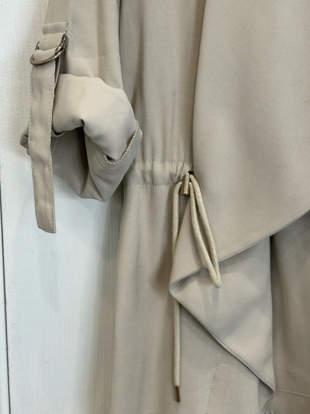 Zara Beige Drape Collar Asymmetric Blazer w/ Buckle Sleeves Sz 2-6 - Picture 4 of 6